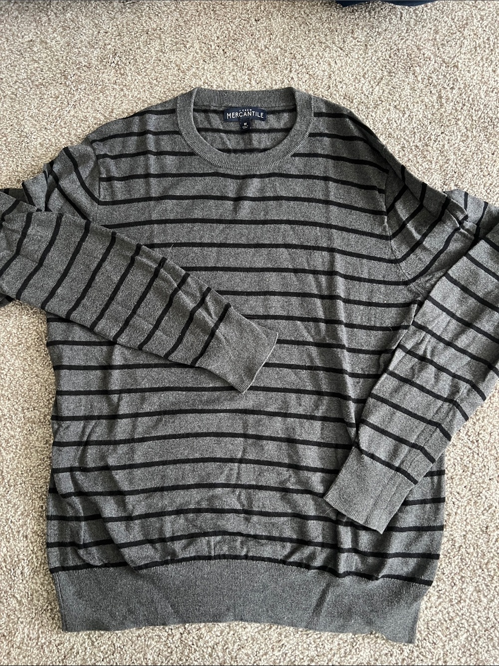 J. Crew Men's Gray Crewneck Sweater with Black Stripes